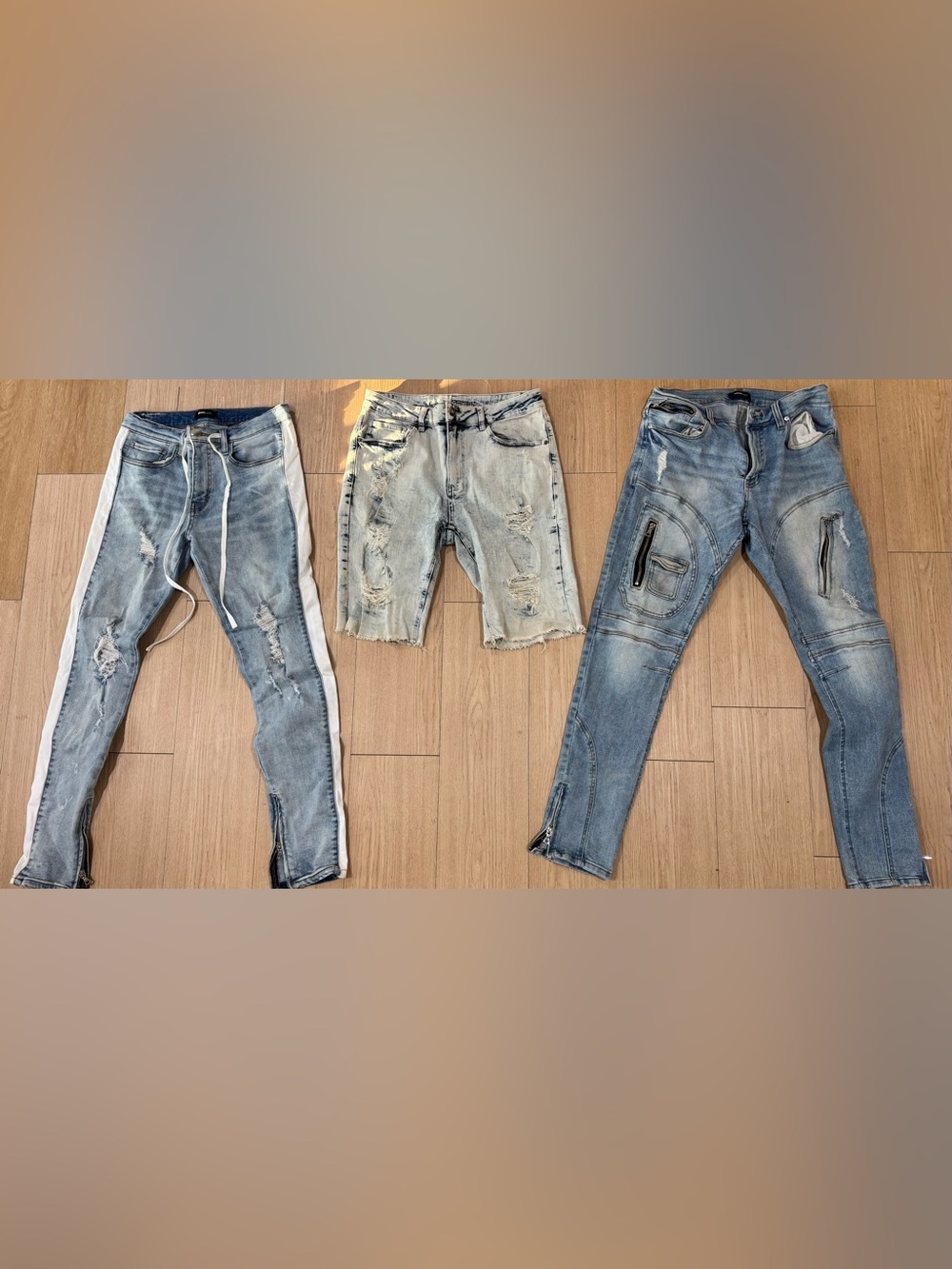 Distressed Light Blue Men's Denim Shorts